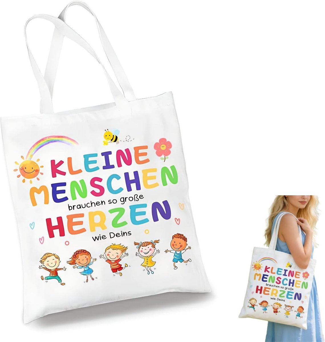 Unieke Canvas Print Bedankje voor Leraar - Herinneringsgeschenk voor Afscheid - Herbruikbare Katoenen Tas 38x42cm - Beige met Dubbelzijdige Print - Perfect voor Afstuderen, Dag van de Leraar of Einde Schooljaar
