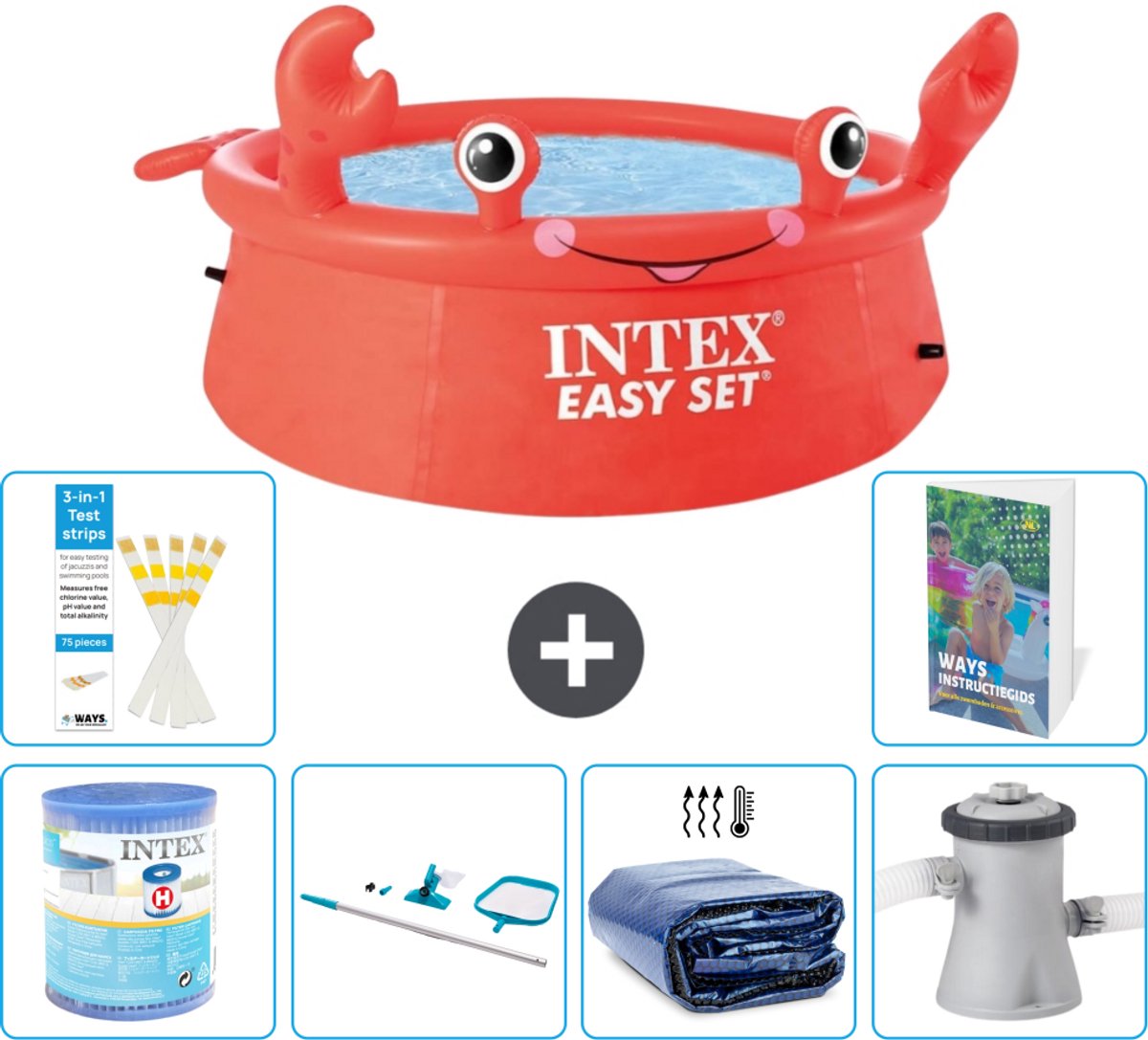 Intex Rond Opblaasbaar Easy Set Zwembad - 183 x 51 cm - Rood - Krab - Inclusief Filter - Schoonmaakset - Solarzeil - Zwembadfilterpomp - 7-delig