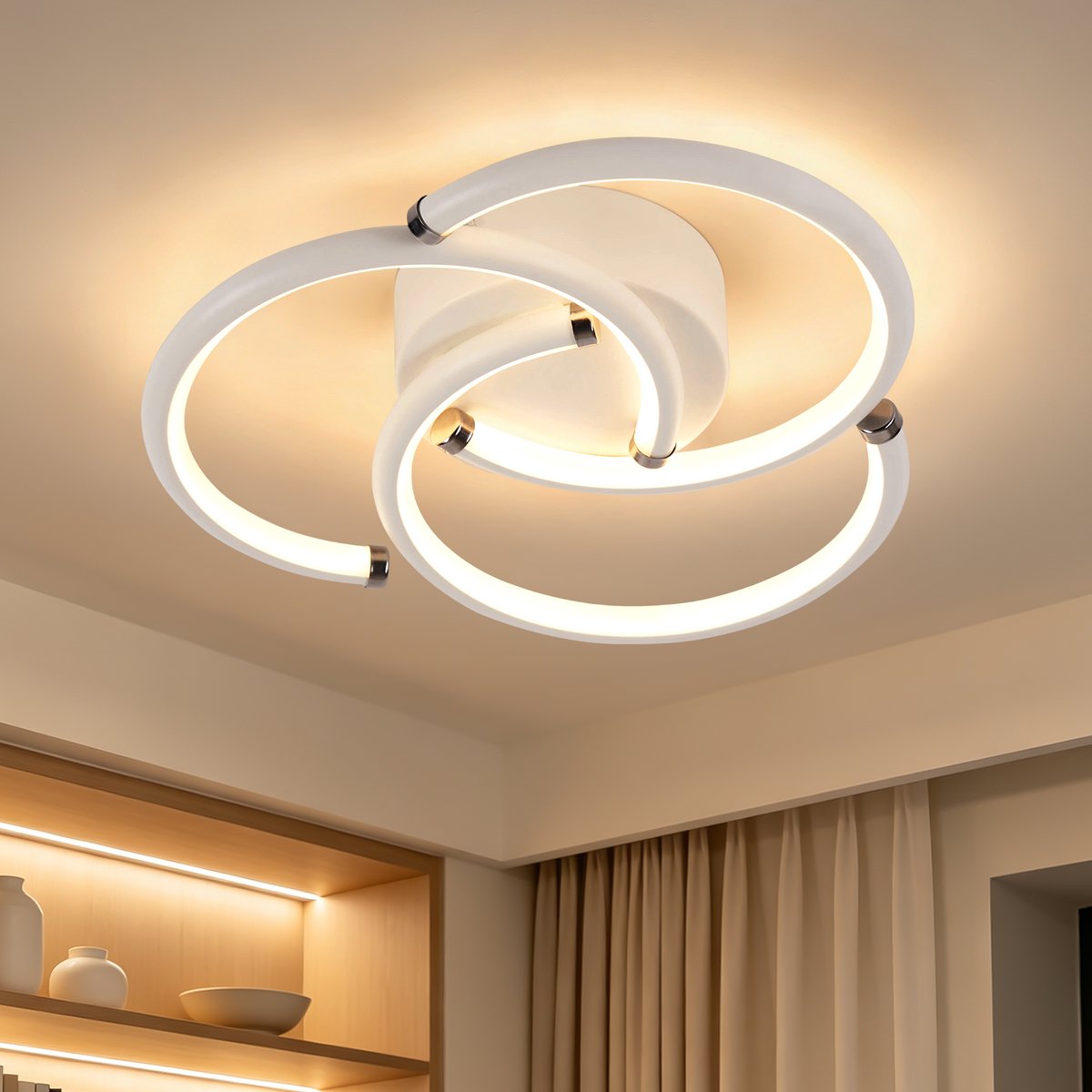 NETTLIFE LED Plafondlamp 24W - 3000K Warm Wit | Ringen Design in Wit Metaal | Moderne Deckenleuchte voor Woonkamer Slaapkamer & Keuken | Incl. LED - Zonder Flicker
