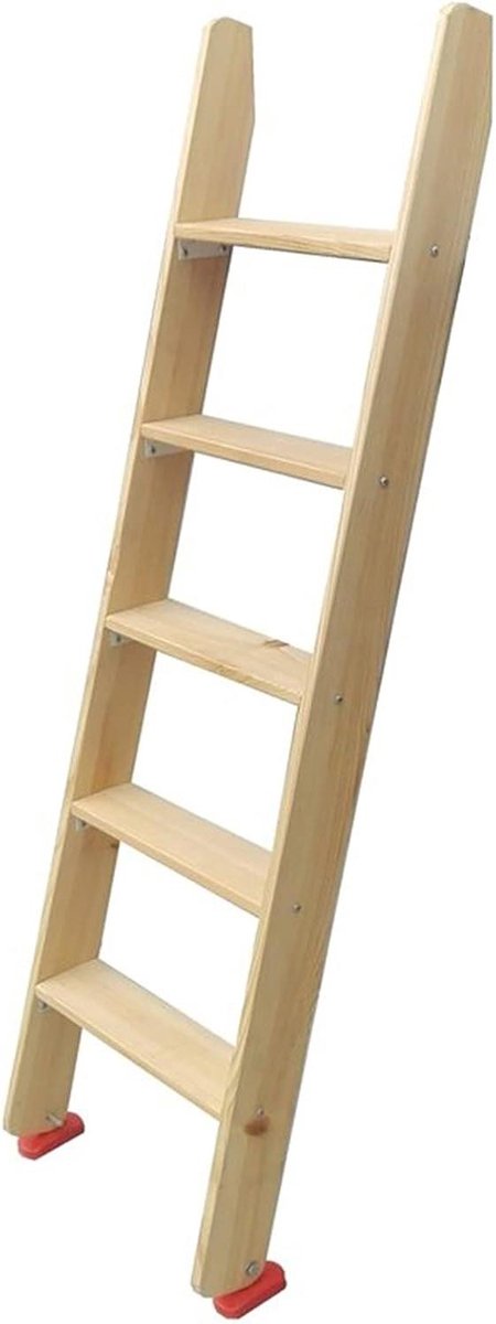Houten Stapelbedladder - Bedladder Zwaar - Veilige Toegang Creëren - Met Antislip Voet - 5 Treden 150 cm - Houtkleur
