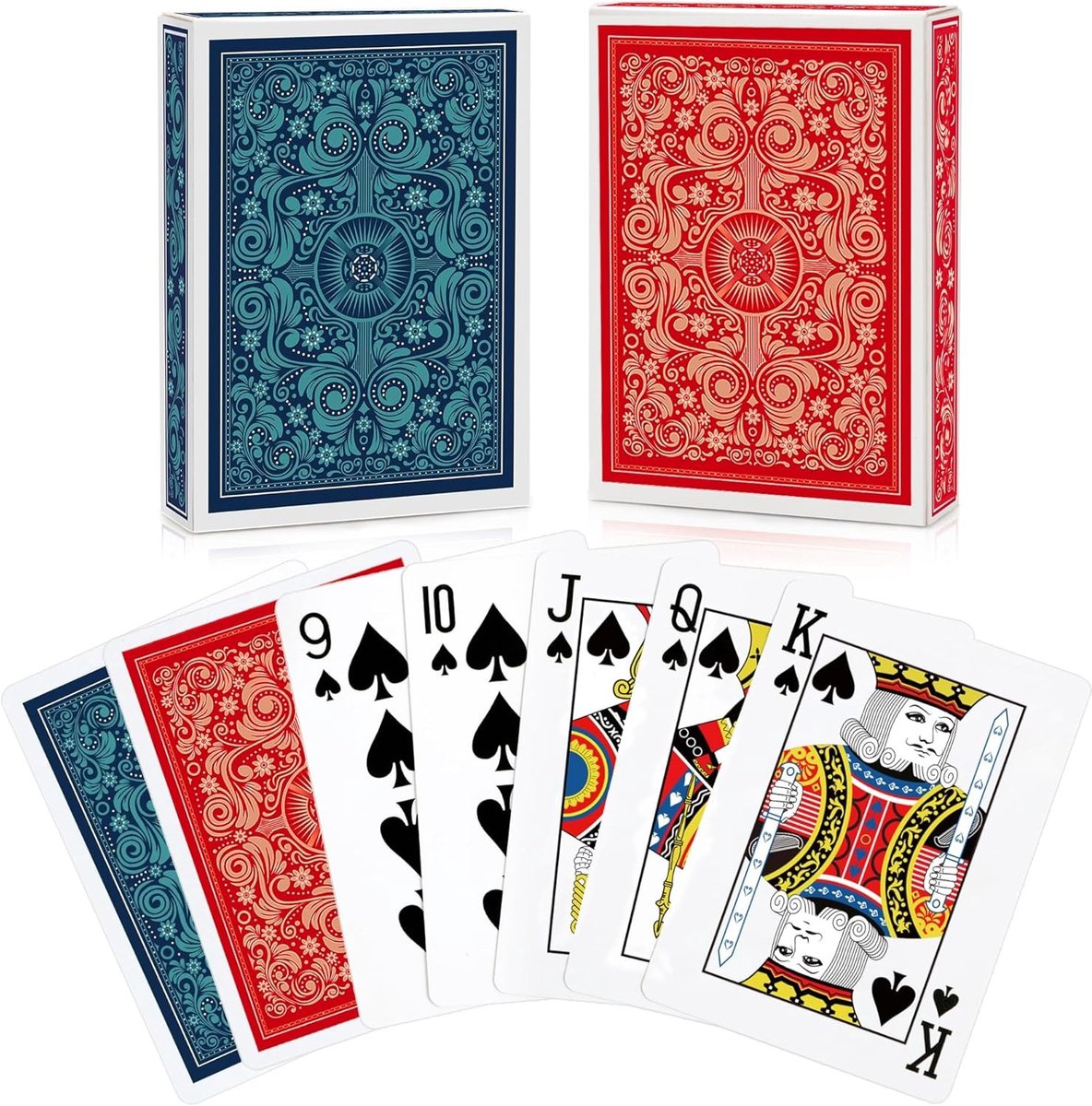 Set van 2 speelkaarten voor volwassenen - Professionele pokerkaarten met standaard index voor kaartspellen zoals Pinochle en Magic Props