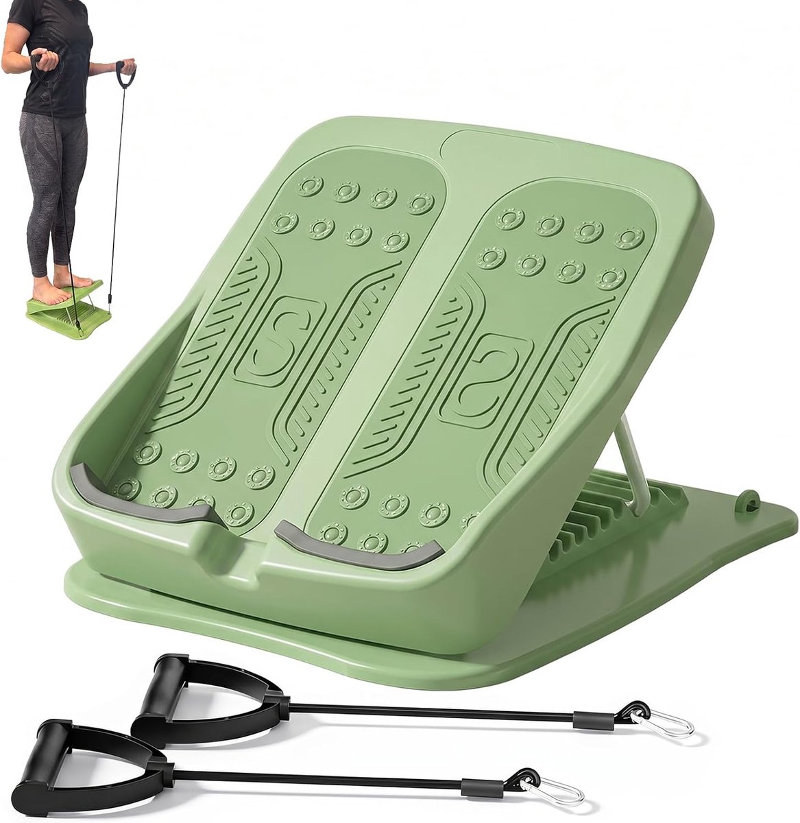 Slant Board for Calf Stretching, 9-Level with 2 Resistance Bands | Incline Board, 9-Level Adjustable, 300lbs Capacity, Non-Slip, Portable, Squats, Plantar Fasciitis, Physical Therapy（groente）