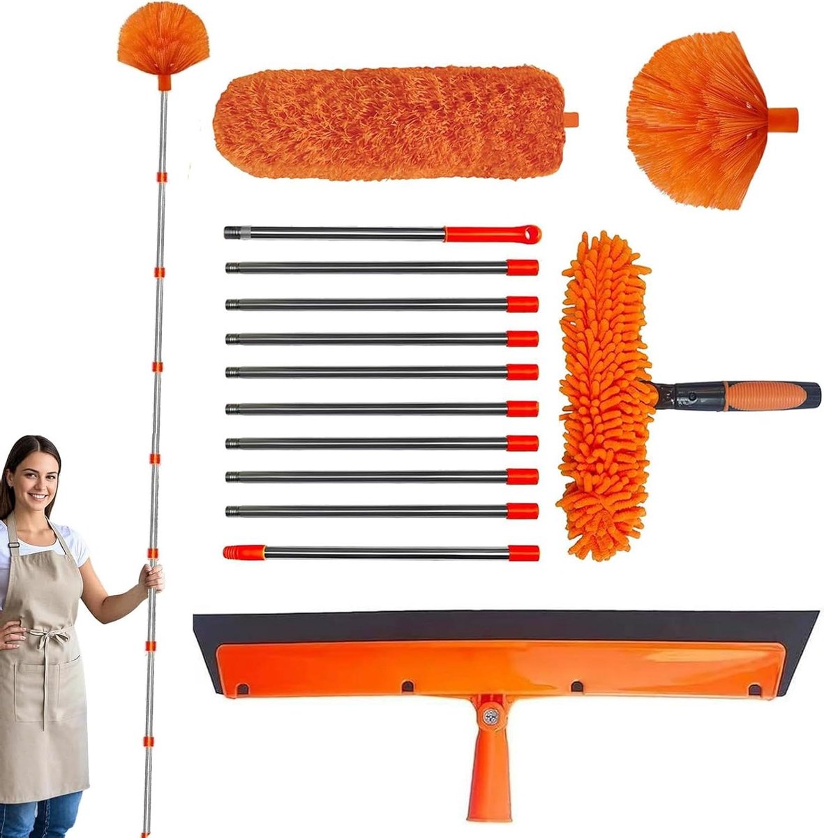 Plafondstofdoek Lange Steel - Spinnenweb Reiniger - Hoge Oppervlakken Schoonmaken - Verstelbare Telescoopsteel - Tot 6 Meter - Oranje