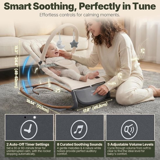 Elektrische Baby Schommel - Verstelbare Wieg - Baby Kalmeren - Touchscreen Bediening - 0 tot 18 kg - Wit — afbeelding 3