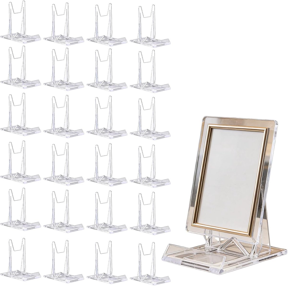 SnelShoppen - 24 stuks acryl standaard kunststof bordenstandaarden 11,2 × 10,5 × 6 cm verstelbaar transparant bordenhouder boekenstandaard grammofoonp