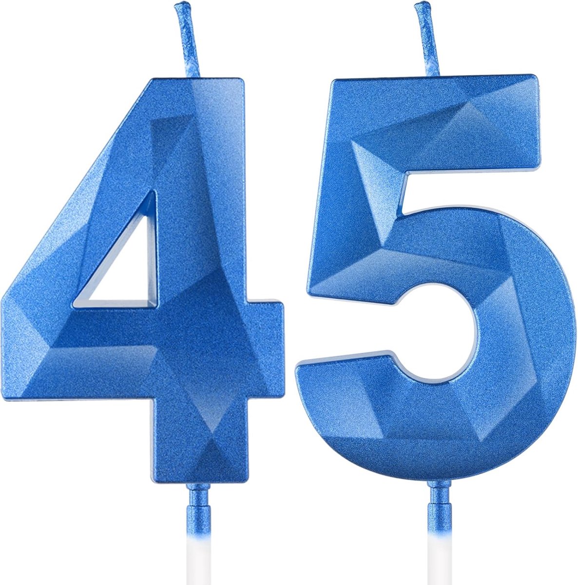 3D kaars getal 45, kaarsen in diepblauw, verjaardagskaarsen, 5 cm