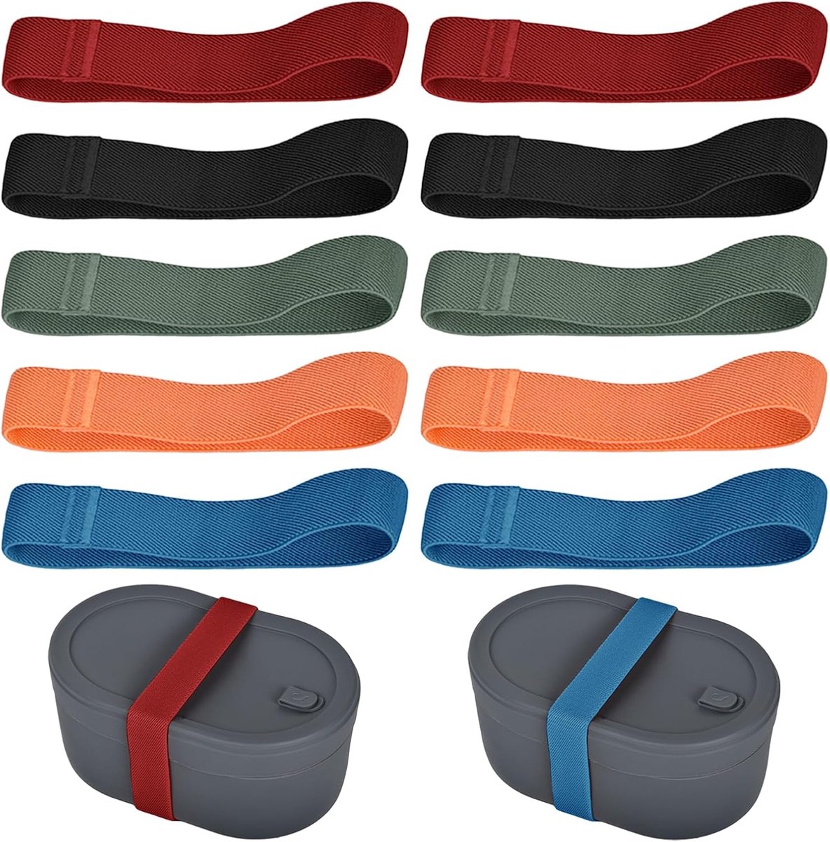 10 stuks Bento Box Strap Nylon bevestigingsriemen voor lunchboxen riem Bento Box in 5 kleuren voor thuis kantoor school reizen camping picknick (25 mm)