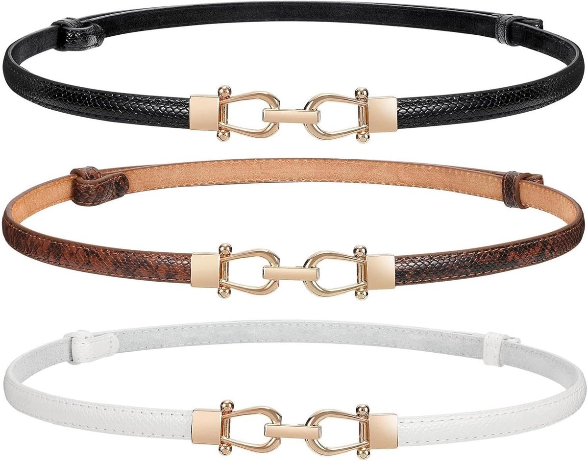 Skinny damesriem voor jurk, dunne tailleriem, verstelbare leren riem