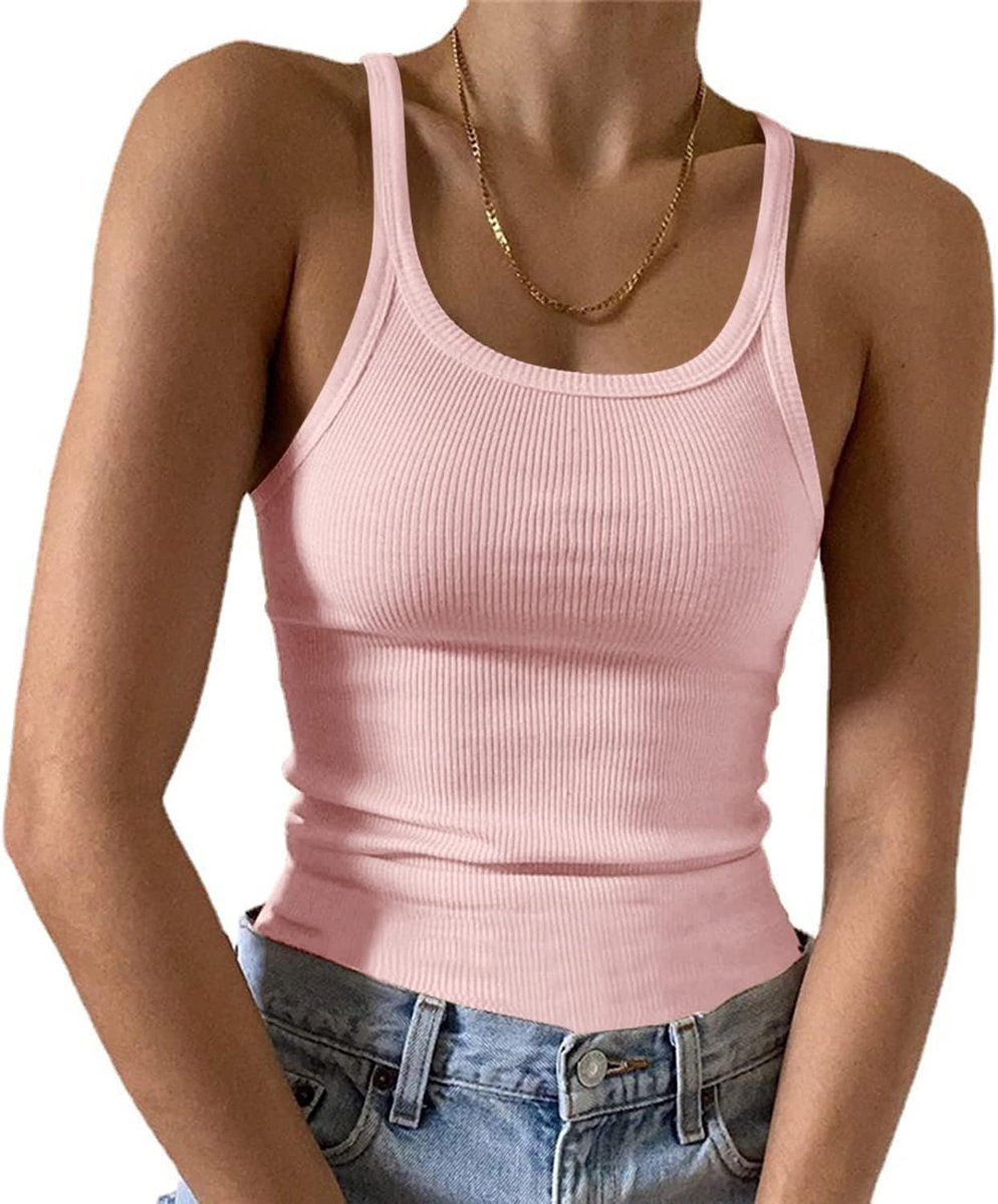 Bela Dames Tops Sexy Spaghetti Tank Top met U-hals Basic Zomer Tanktops Slim Fit Mouwloos Bovenstuk Camisole