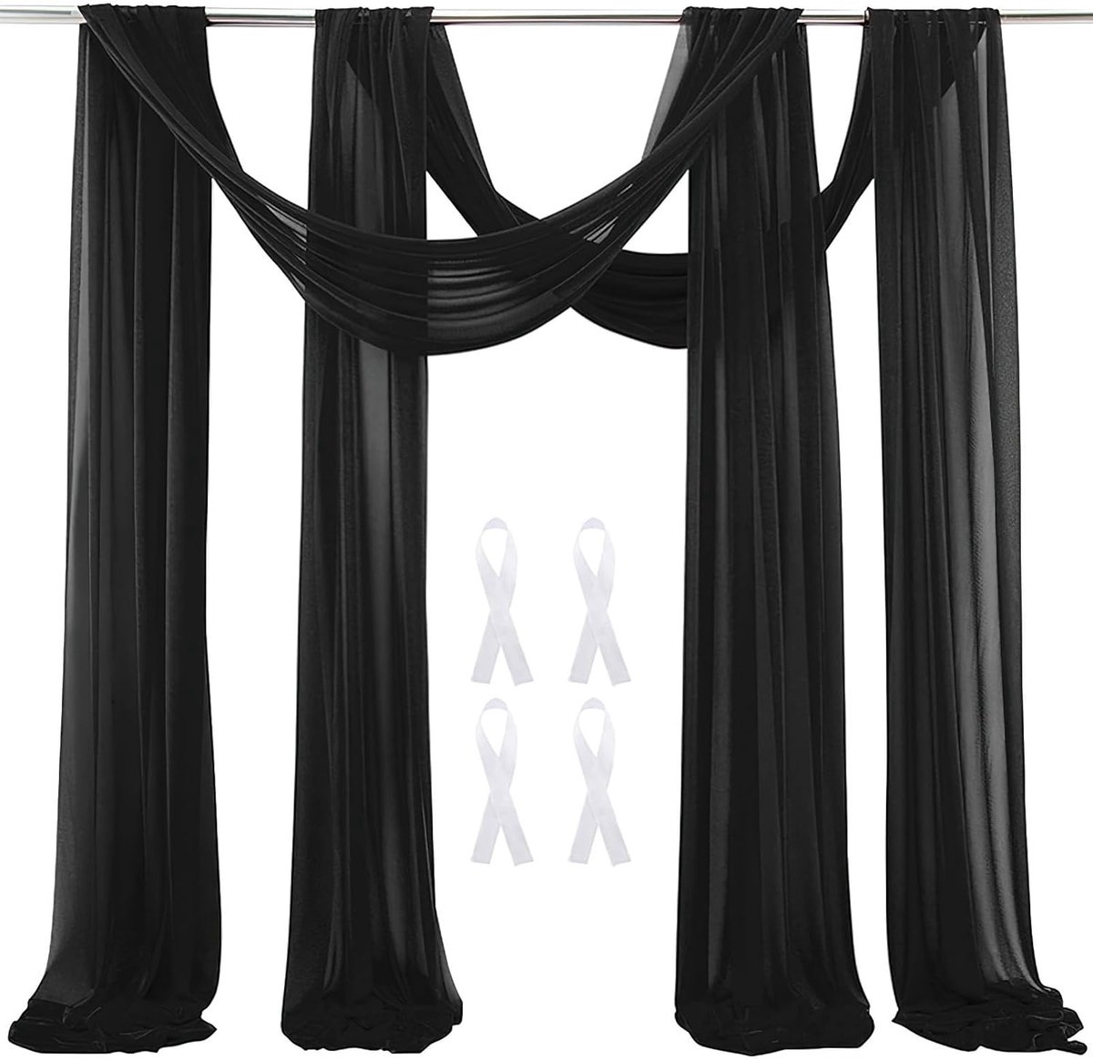 boog doorzichtige gordijnen achtergrond voile gordijn chiffon draperen stof 6,1 meter doorzichtige gordijnen prieel gordijn voor huwelijksceremonie receptie feest plafond decoratie, zwart, 2