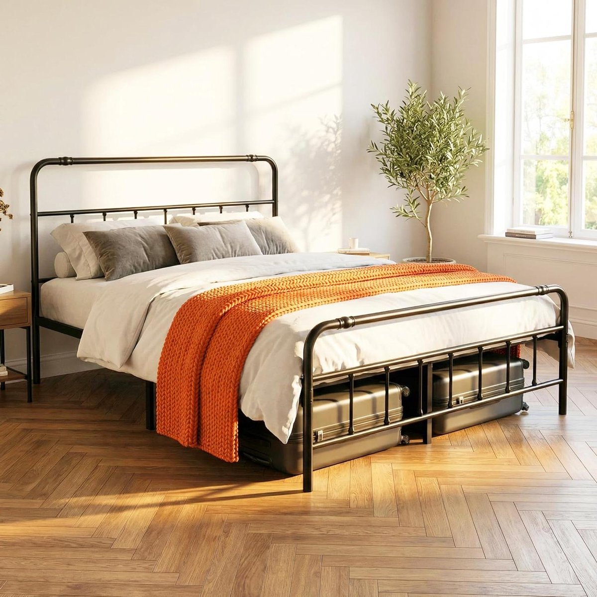 Inklapbaar Tweepersoonsbedframe - Metalen Bed Vouwbed - Ruimte Besparen - Geruisloze Constructie - 160x200 cm - Zwart