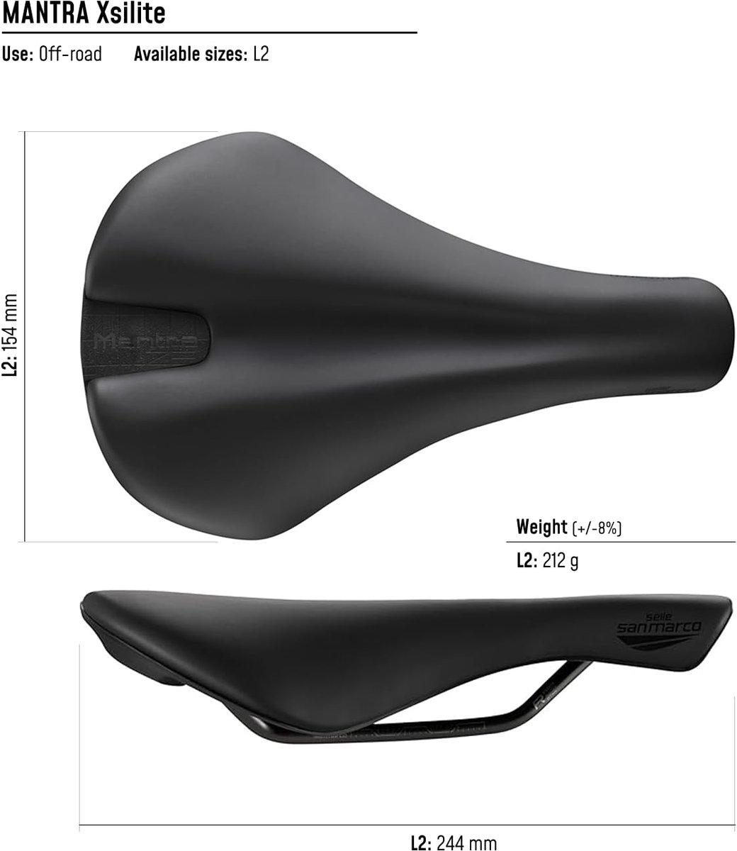 SnelShoppen - Selle San Marco MANTRA Xsilite Offroad Trail Cross Country Fietszadel, Anatomisch Gat, Beschermhoes, Platte Vorm, Xsilite Frame Maat L2
