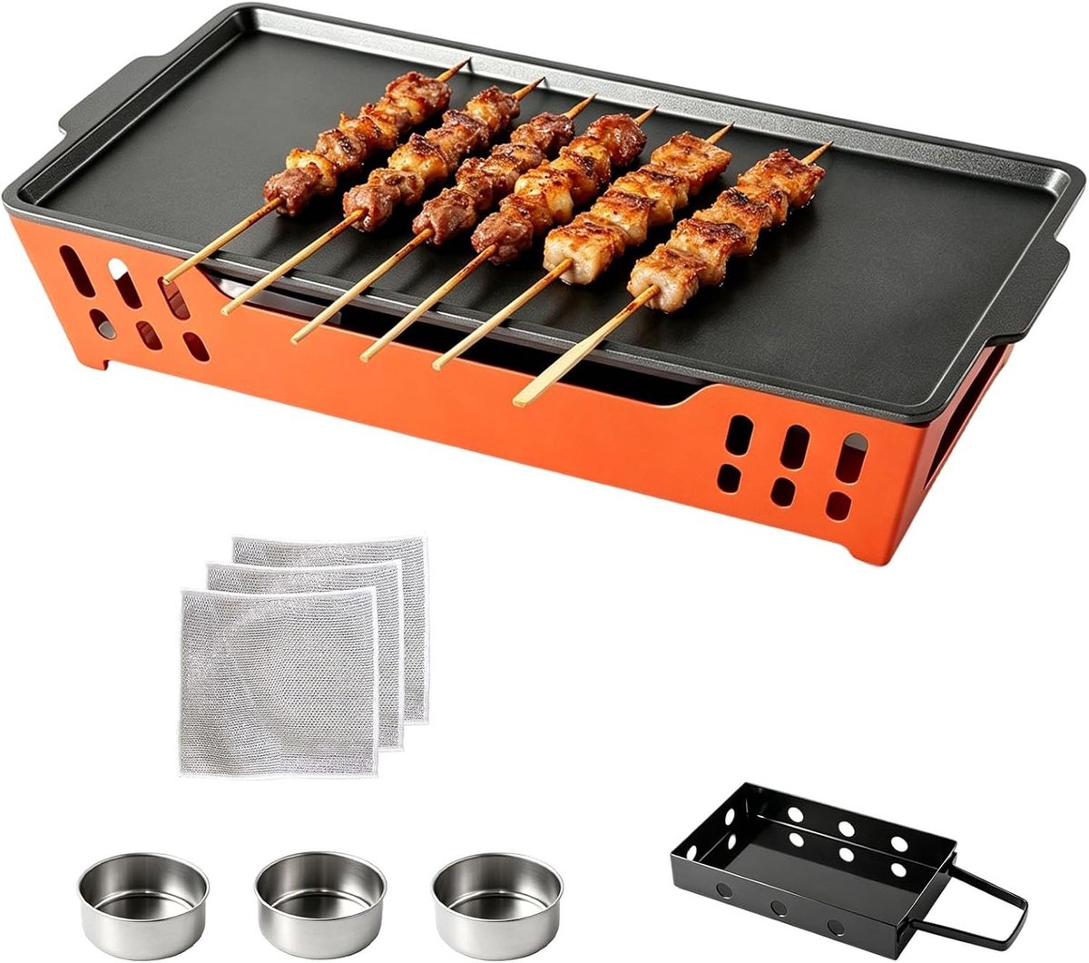 Warmhoudplaat voor BBQ met 3 theelichthouders 36 x 19 cm Vleeswarmhouder Voedselwarmer en Grillaccessoires voor Buiten en Tuin