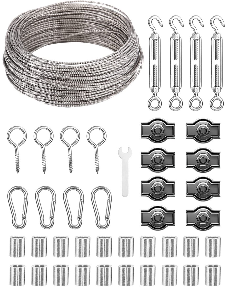 SnelShoppen - 30m Rvs Kabel, 2mm Dikke Stalen Touw, Gecoat, Climb Aids, Met Oogjes, Tensioner, Voor Waslijn, Tuin, Camping, Klussen