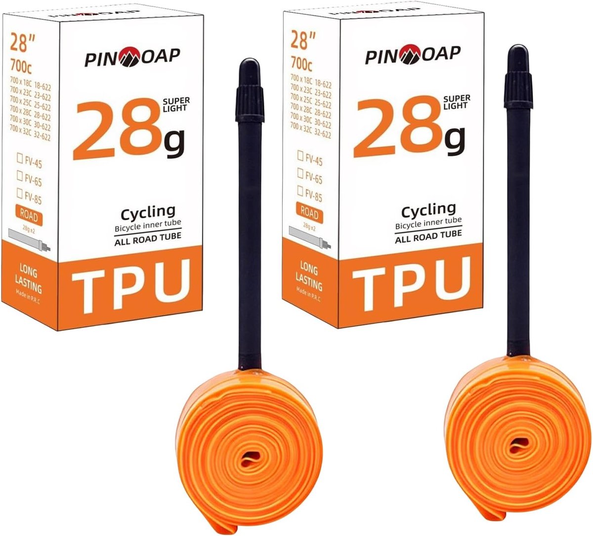 SnelShoppen - 2 stuks TPU binnenband racefiets 45 mm Presta-ventiel 28 inch ultralicht 28 g voor 700x18-38C racefiets/gravel bike