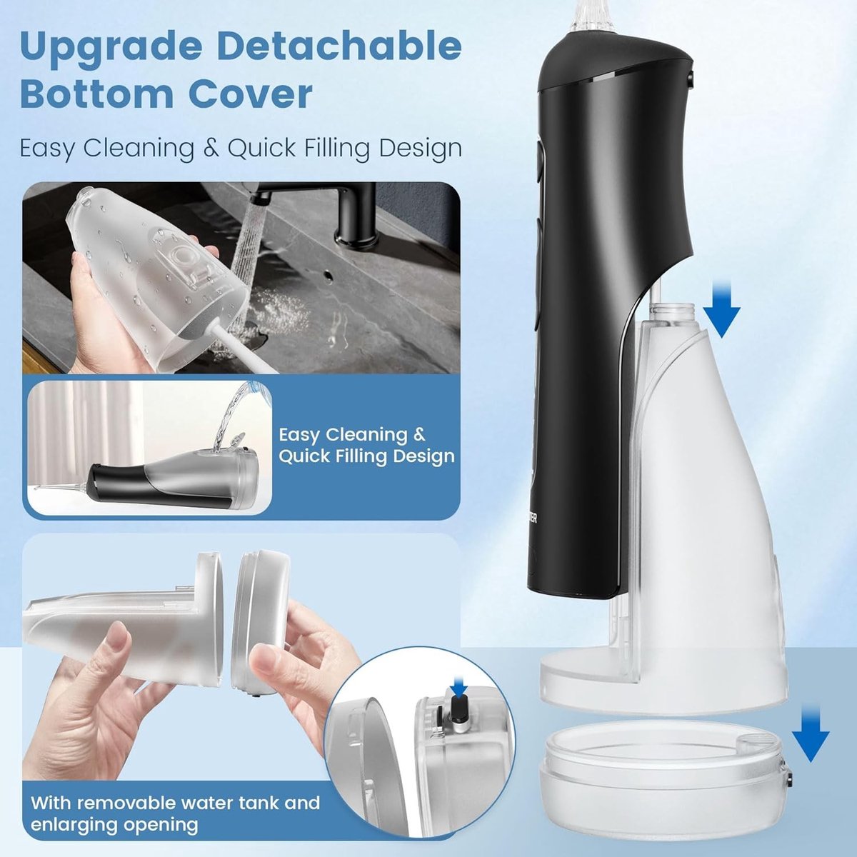 Draadloze Water Flosser met Verwijderbare Tank, Oplaadbare Mondirrigator met 5 Modi, 300ml Draagbare Tandflosser, IPX7 Waterdicht voor Thuis en Reizen, Effectieve Mondverzorging thumbnail 3