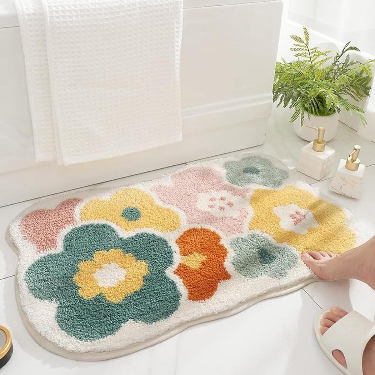Badmat Bloem 50x80cm - Zacht Polyester - Antislip en Absorberend - Comfortabel voor de badkamer - SnelShoppen