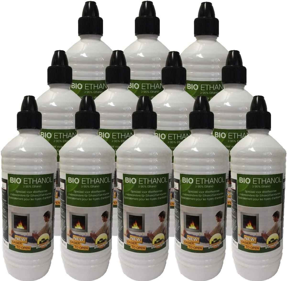 SnelShoppen - 12 x 1 Liter flessen ethanol gel voor bio-ethanol openhaarden - Geschikt voor wandhaarden, feest, camping, tuin, veilig met kinderveilig