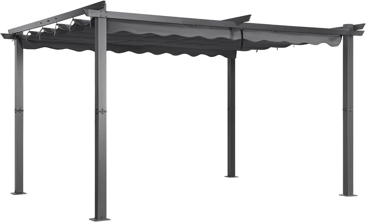 SnelShoppen - Pergola met Inklapbaar Dak - Aluminium Tuinpaviljoen in Antraciet - Stalen Dakbuizen - Verstelbaar Polyester Dak - Tuinhuis voor Tuin, P