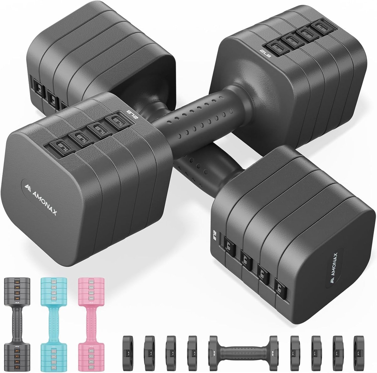 SnelShoppen - Verstelbare Dumbbell Set 0.9 kg/1.4 kg/1.8 kg/2.3 kg - Dumbbell Paar 4 in 1 - Gewicht Dumbbell Set voor Mannen en Vrouwen - Vrije Gewich