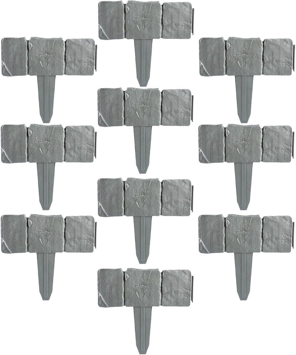 Tuinranden Kunststeen - Borderranden Set - Tuin Afscheiden - Flexibel Ontwerp - 10 stuks - Grijs
