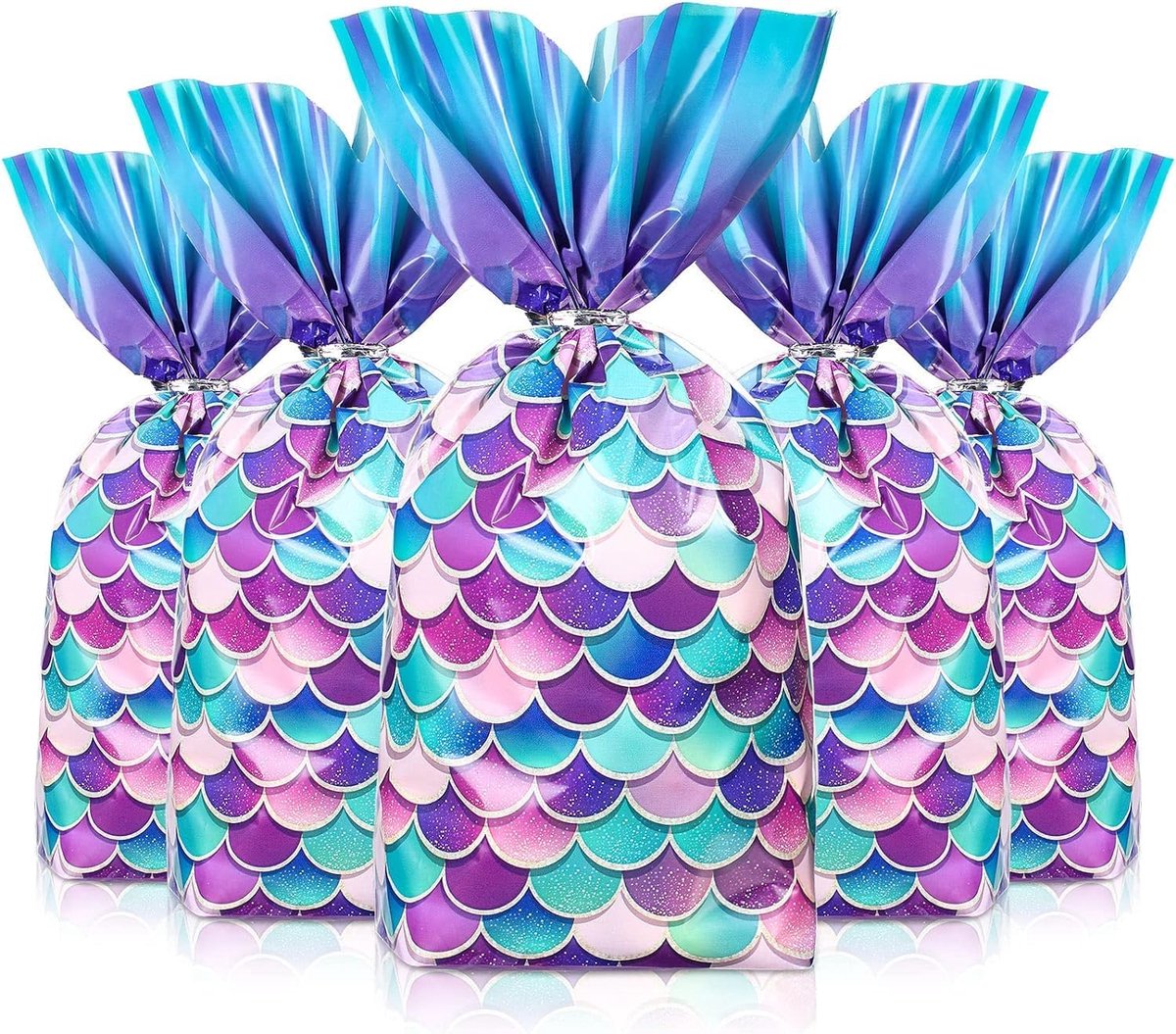 SnelShoppen - 50 Stuks Zeemeermin Cellofaan Snoepzakjes, Fishtail Cadeauzakjes voor Meisjes Verjaardagsfeest, Decoratieve Goody Bags voor Bruiloften e