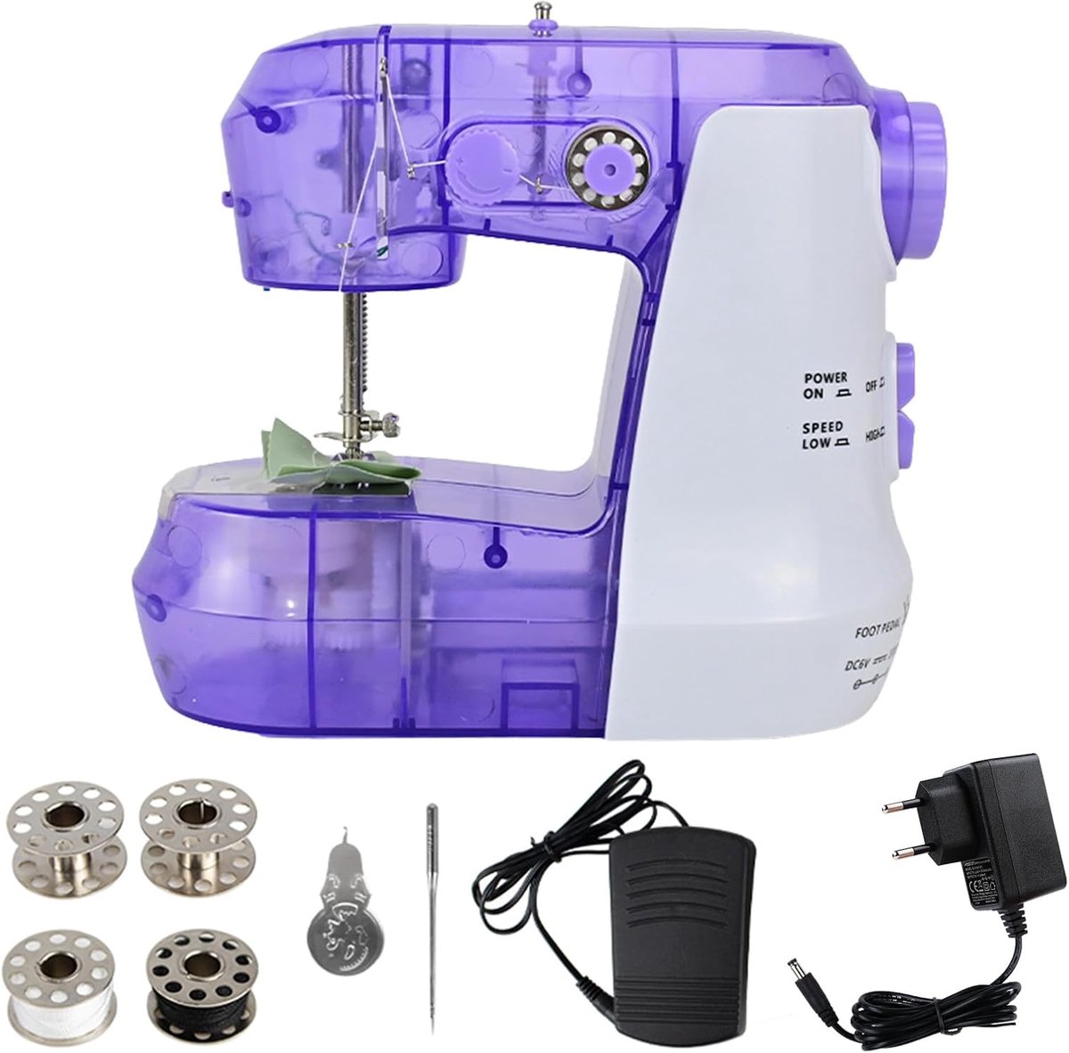 SnelShoppen - Mini-naaimachine Dual Speed, Compacte Naaimachine voor Beginners met Voetpedaal, Draagbaar en Eenvoudig te Bedienen voor Snelle Reparati