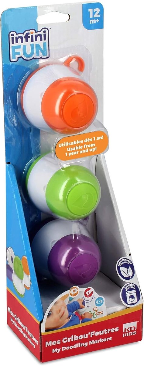 SnelShoppen - Ergonomische Viltstiften voor Kinderen - 3 Stuks - Niet-Giftige en Afwasbare Inkt - Creatief Spelmateriaal in Groen, Oranje en Paars - G