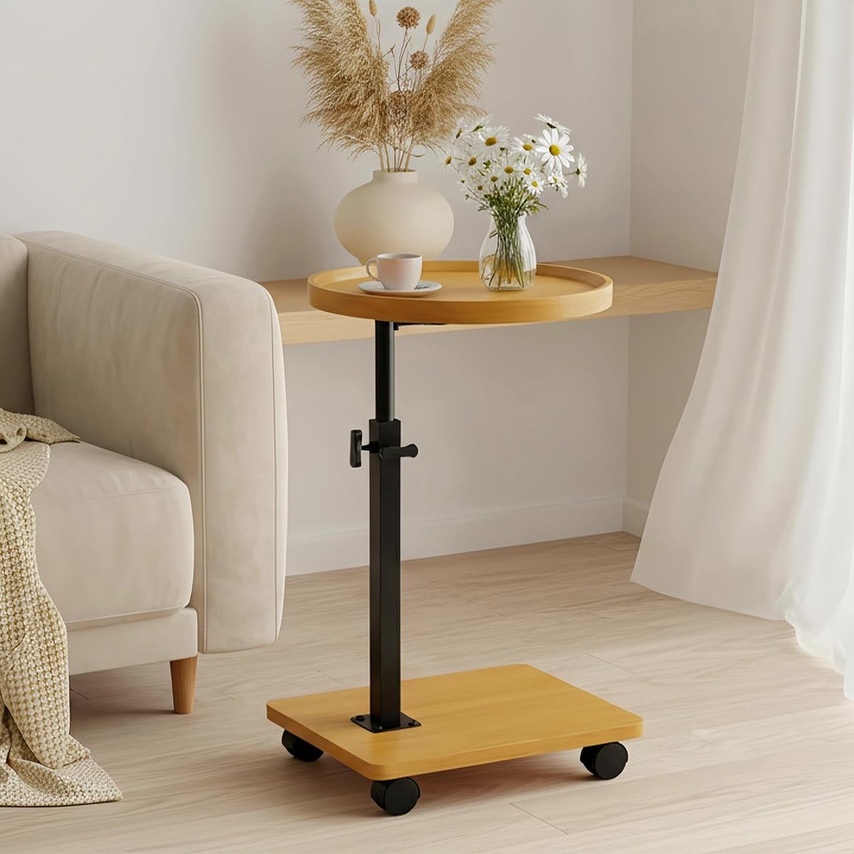 SnelShoppen - C Tafel, Hoogte Verstelbare C-Vormige Bijzettafel voor Bank, 360 Graden Draaiend, TV Tafel, Koffietafel die Onder Kan Worden Geduwd
