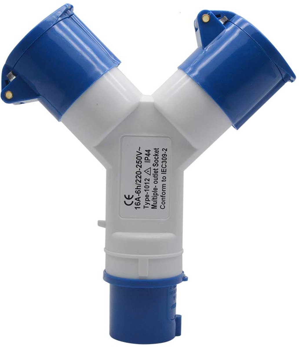 SnelShoppen - 2-weg splitter 32 A 220 V IP44 waterdicht industrieel met 3-polige site plug en wandstopcontact voor buitengebruik, camping, tuin en bou