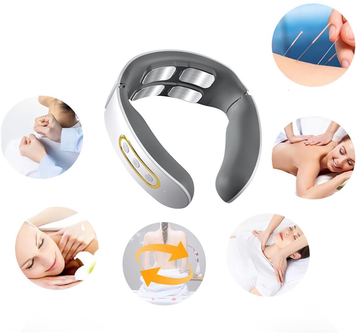 Elektrische Nekmassage Apparaat - 4 Diep Kneed Knoppen 42°C Warmtetherapie - 6 Massagestanden 9 Niveaus Automatische Timer Draagbaar - Voor Pijnverlichting En Ontspanning - Wit thumbnail 7
