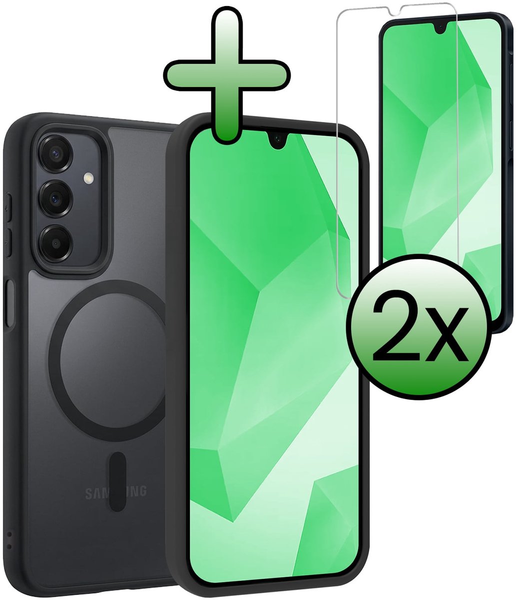 Hoesje Met 2x Screenprotector - Geschikt voor Samsung Galaxy A16 - Magsafe Compatible - Sterk & Shockproof - Back Cover - Shock Proof Case - Telefoon Hoes - Zwart