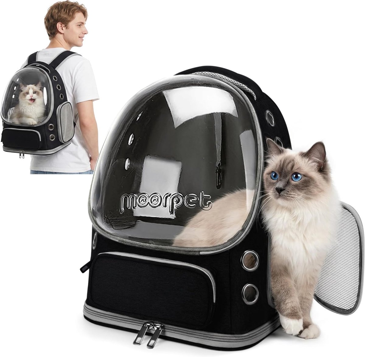 Dierenrugzak met ademend venster - opvouwbaar en transparant - voor katten en kleine honden tot 7,5kg - ShopVlot