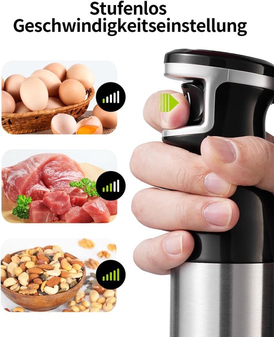 SnelShoppen - Handmixer 5-in-1 RVS, 1100 W, Traploze Snelheidsregeling, Met 2 Kloppers, 800 ml Maatbeker, 600 ml Hakker voor Keuken en Koken — afbeelding 5