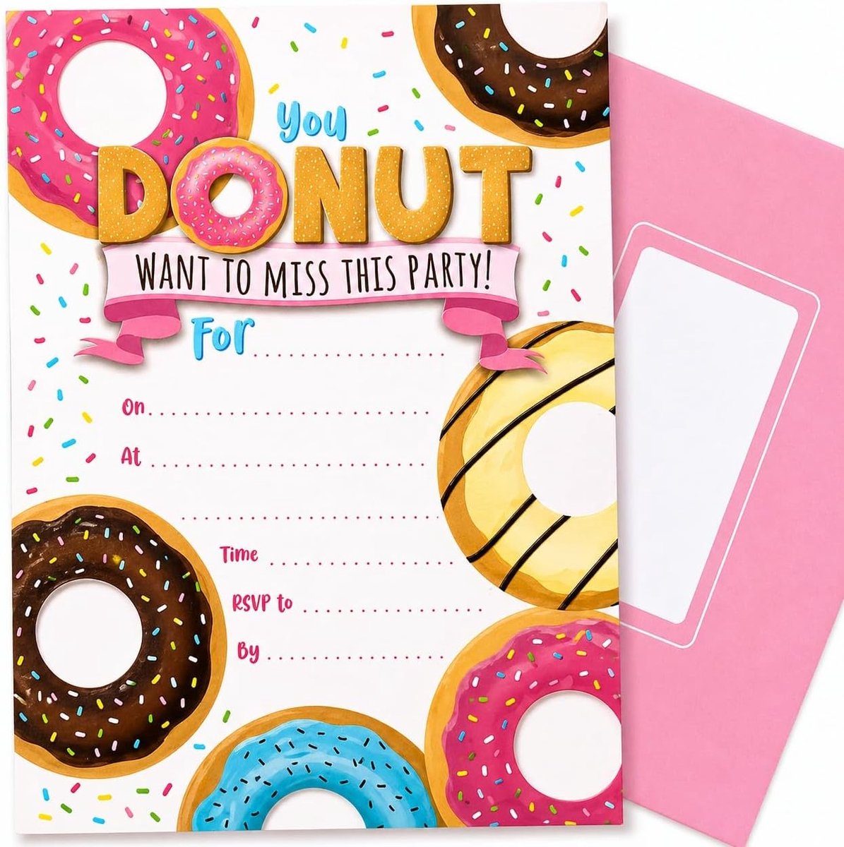 Verjaardagsfeest Uitnodigingen - 20 Donut Kaarten - Inclusief Enveloppen - Perfect voor Kinderen - SnelShoppen