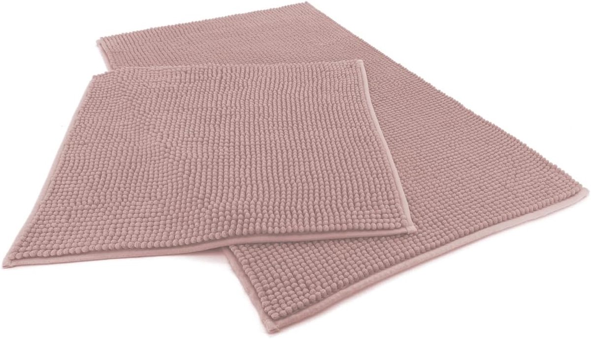 SnelShoppen - Luxe Badmat Set Chenille Super Fluffy Absorberend, Ökotex Typ 771, Antislip, Geschikt voor Vloerverwarming, Roze, 2 Stuks 45 x 50 / 50 x