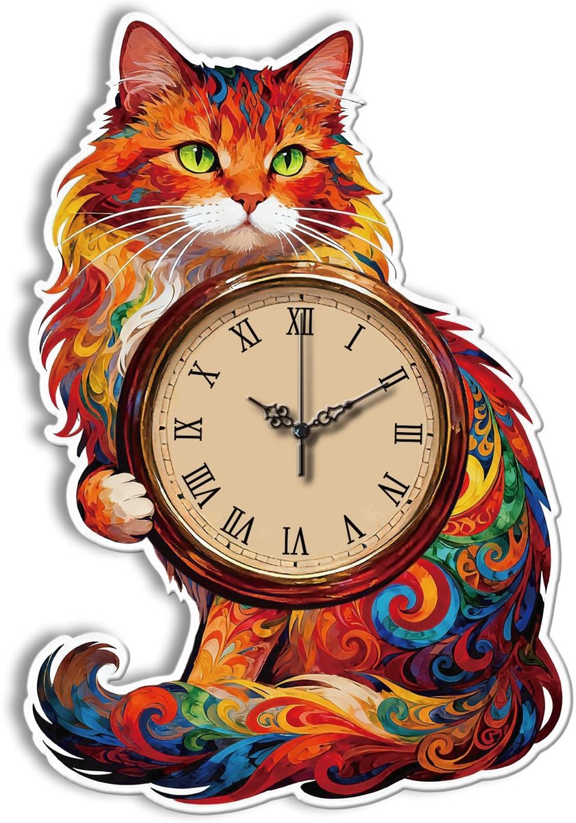Omgoods - Retro Kleurrijke Kat Wandklok - Stille Decoratie