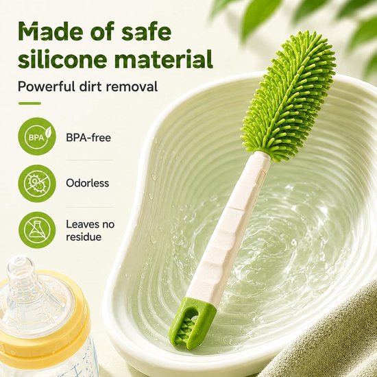 2 in 1 met Rietjesborstel, Siliconen Flessenborstel BPA Vrij, Reinigingsset voor Babyfles Thermosfles Drinkfles Reizen — afbeelding 2