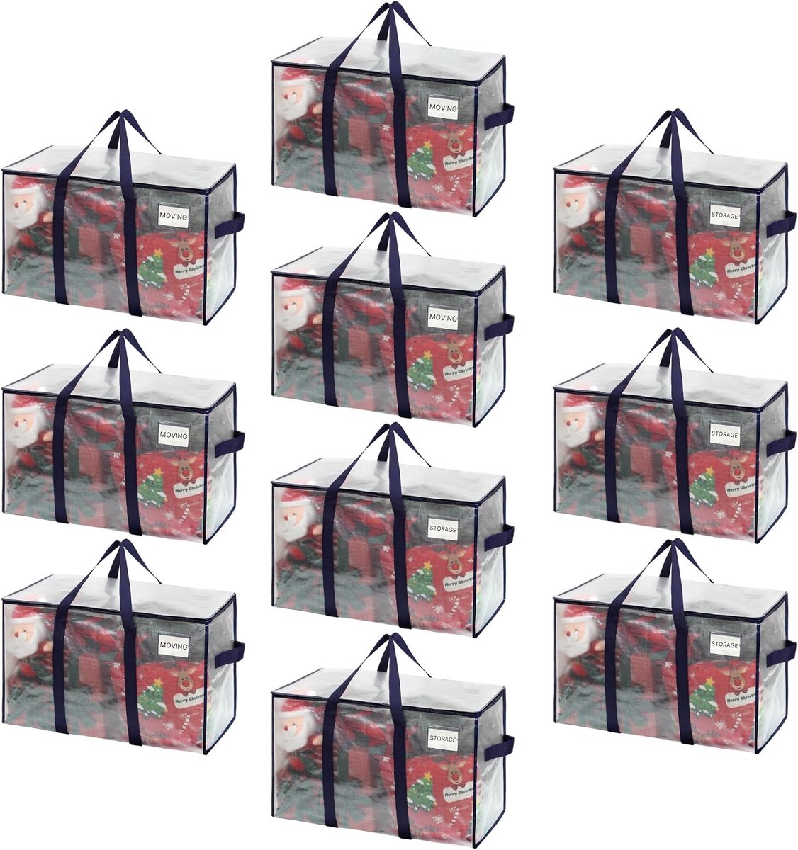 102 liter opbergtas, opbergdoos met deksel, sterke handgrepen, verhuiszakken met ritssluitingen, alternatieve verhuisdozen, opvouwbare kledingopslag (transparant, verpakking van 10 stuks)