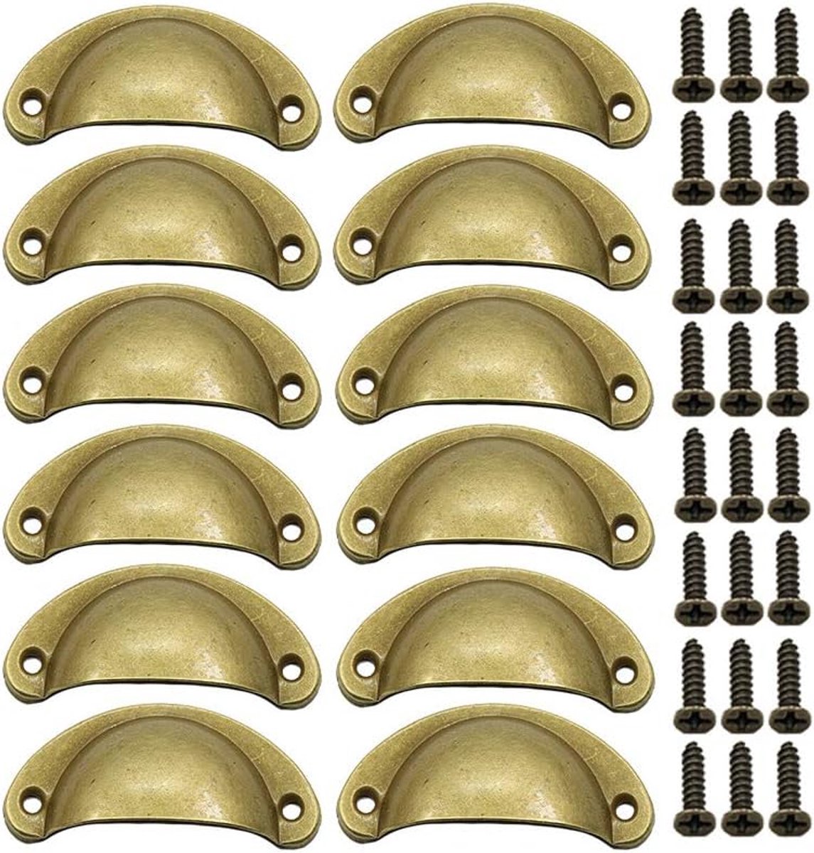 12 x Schelpgrepen Antieke Lade IJzer-nikkellegering Handgrepen meubelgrepen kastdeurgrepen Meubelknoppen Halve Cirkel 8.1cm x 3.5cm Geel brons