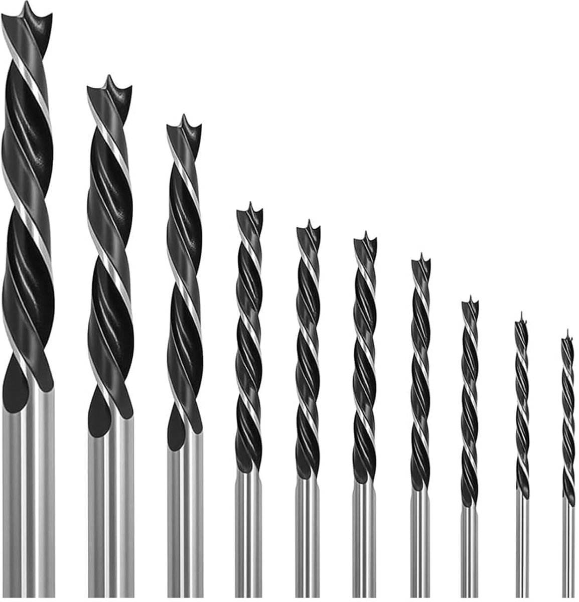 10-delig, HSS-spiraalboor voor hout, kunststof en zacht metaal, centreerpunt, titaniumnitride-coating, 3-12 mm slangenboor, professionele set voor praktijkgaten in de werkplaats