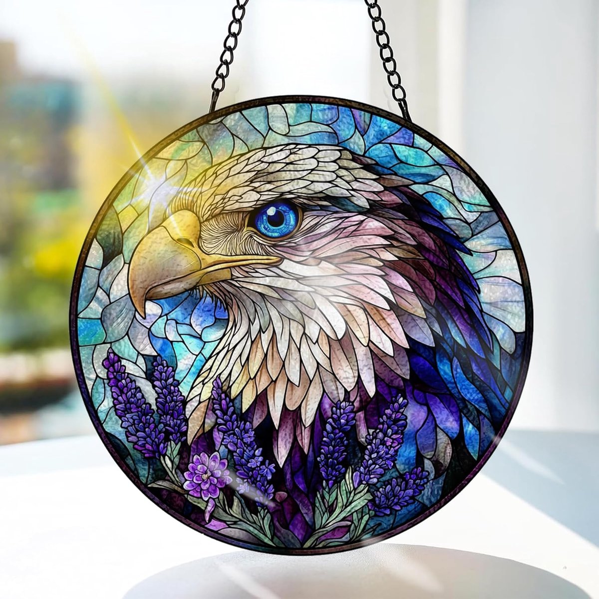 Adelaar Gekleurd Glas Hangend - Dieren Hangende Raamdecoratie - voor Tuin, Raam en Deur, Kerst, Handgemaakte Suncatcher Decoratie 20x20 cm