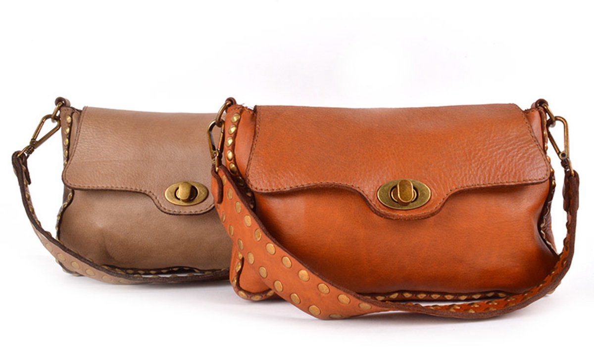 Giuliano gewassen lederen schoudertas Livia - Dames - Made in Italy - Cognac
