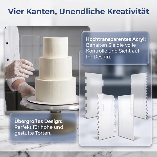 4 stuks taartspatel om glad te maken, taartschraper, taartspatel, taartgladmaker voor mousse, botercrème, taartdecoratie, beginners, professionals — afbeelding 2