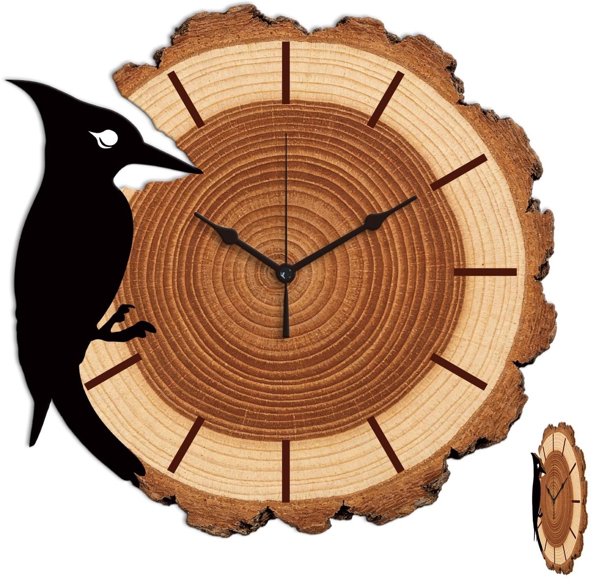 Omgoods - Onregelmatige Wandklok met Specht en Boomringen Patroon - 13,4 inch