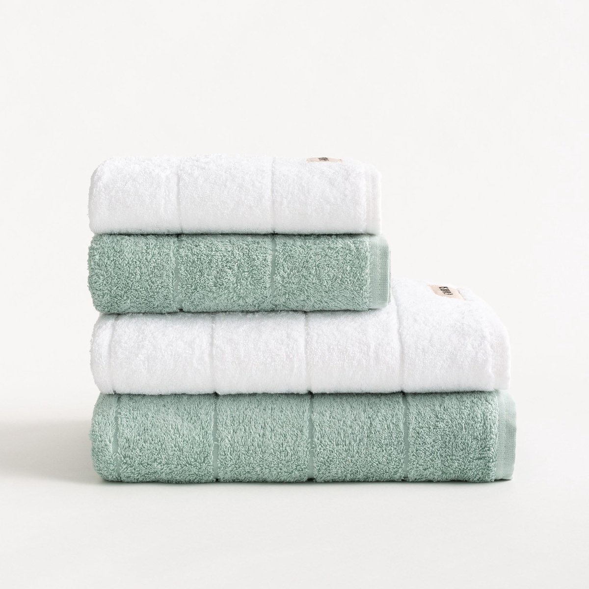 Omgoods - 4-delige Badhanddoekenset van 100% Katoen - Wit/Aqua