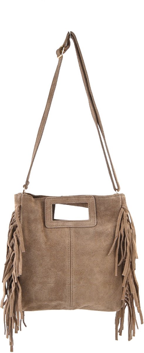 Giuliano lederen schodertas Odette - Suede - Made in Italy - Taupe