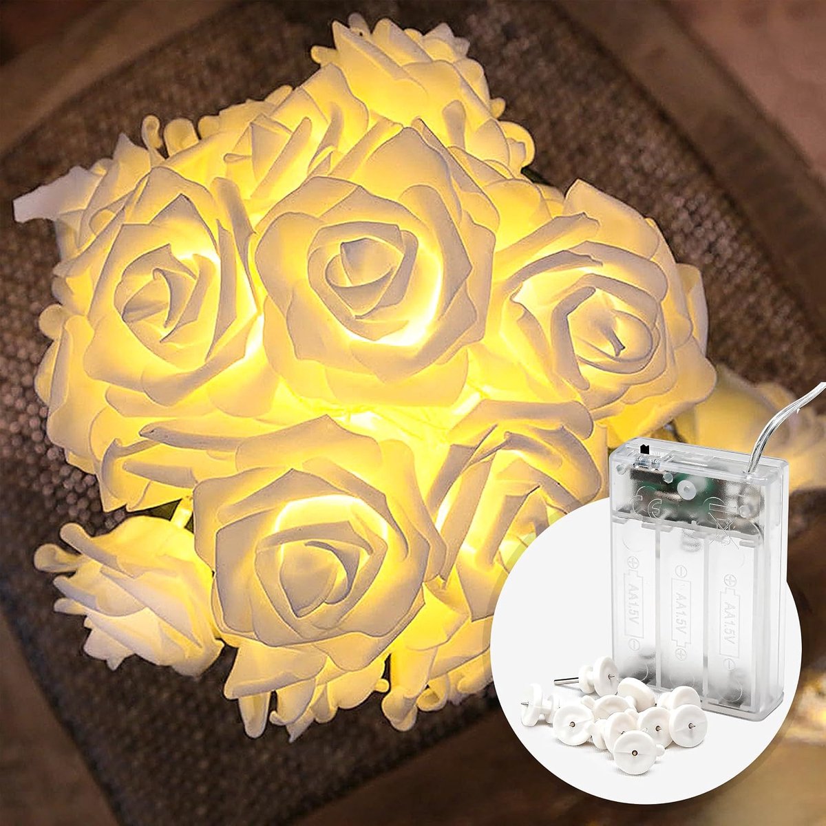 Decoratieve rozen-lichtketting - 4 meter & 20 bloemen LED warm wit I met batterij en timer I rozenketting lente lichtslinger licht tafeldecoratie verlichting kettingen binnen incl