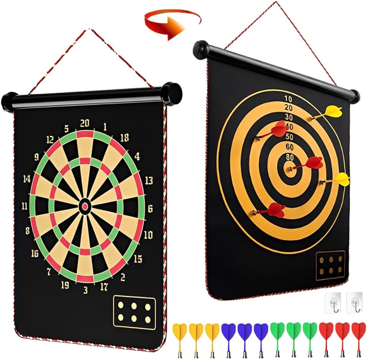 dartset voor kinderen, indoor- en outdoorspellen voor kinderen, dubbelzijdige dartborden, cadeau voor jongens en jongeren, 38 cm