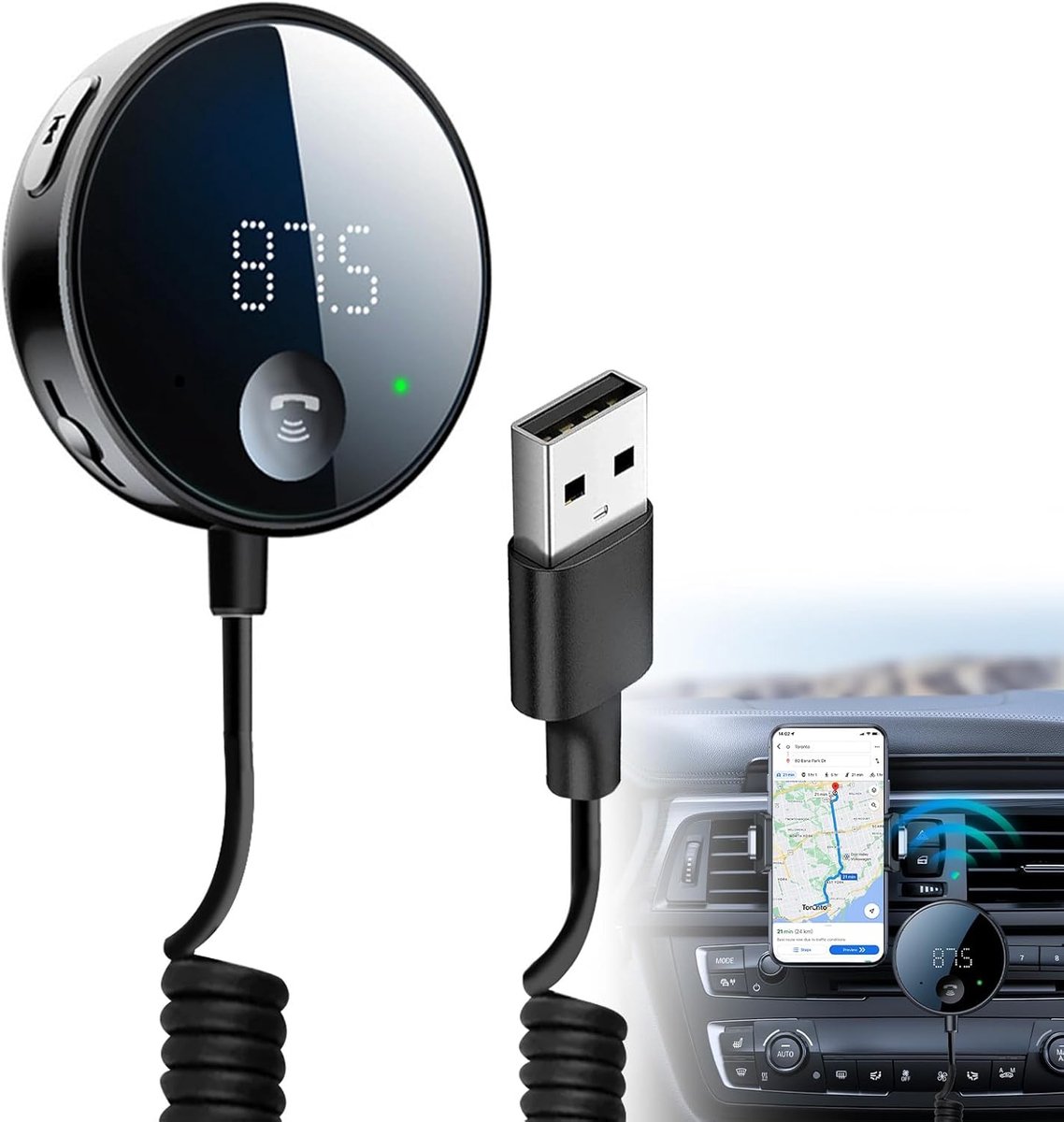 5.0 FM-zender ontvanger auto met led-display, adapter auto ondersteuning handsfree installatie, 3,5 mm uitgang, AUX & TF-kaart muziek afspelen